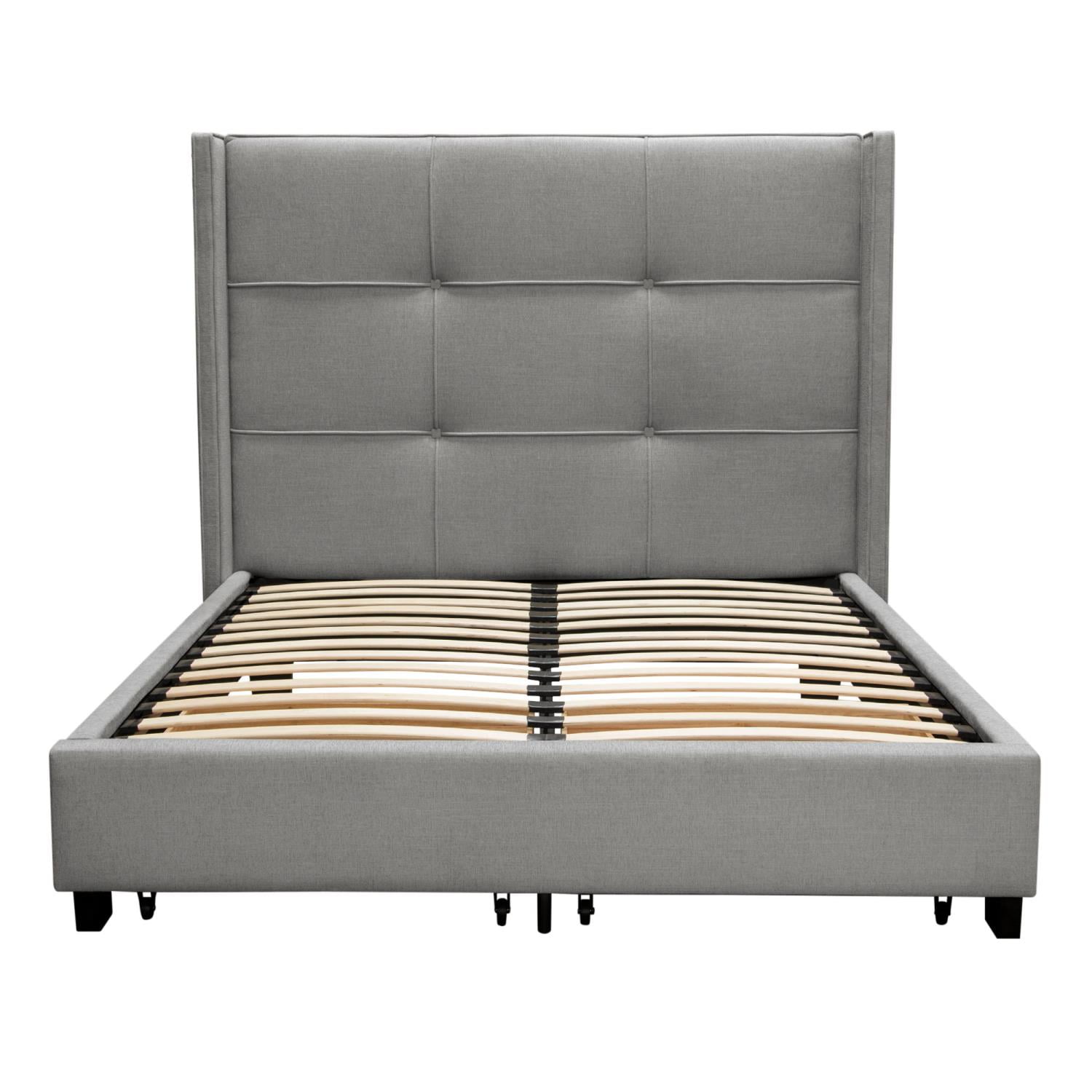 BEVERLYGREKBED Beverly Eastern King Size Bed with Integrated Footboard Storage Unit & Accent Wings, Grey Fabric -  Diamond Sofa