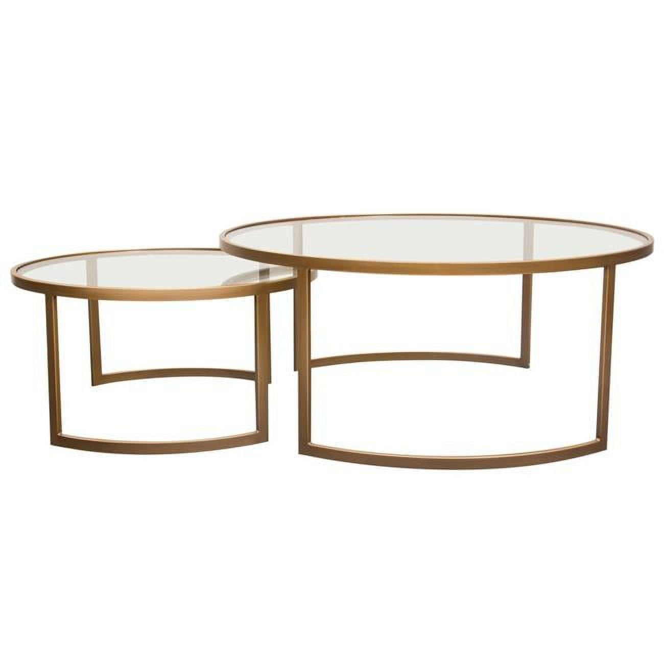 LANECTGD Lane Round Nesting Set with Clear Tempered Glass Tops, Brushed Gold Frame - 2 Piece