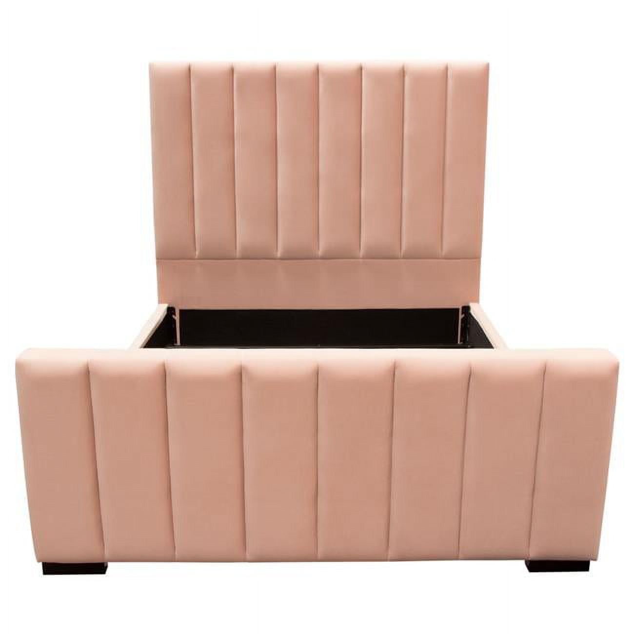 Venus Vertical Channel Tufted Eastern King Size Bed, Blush Pink Velvet