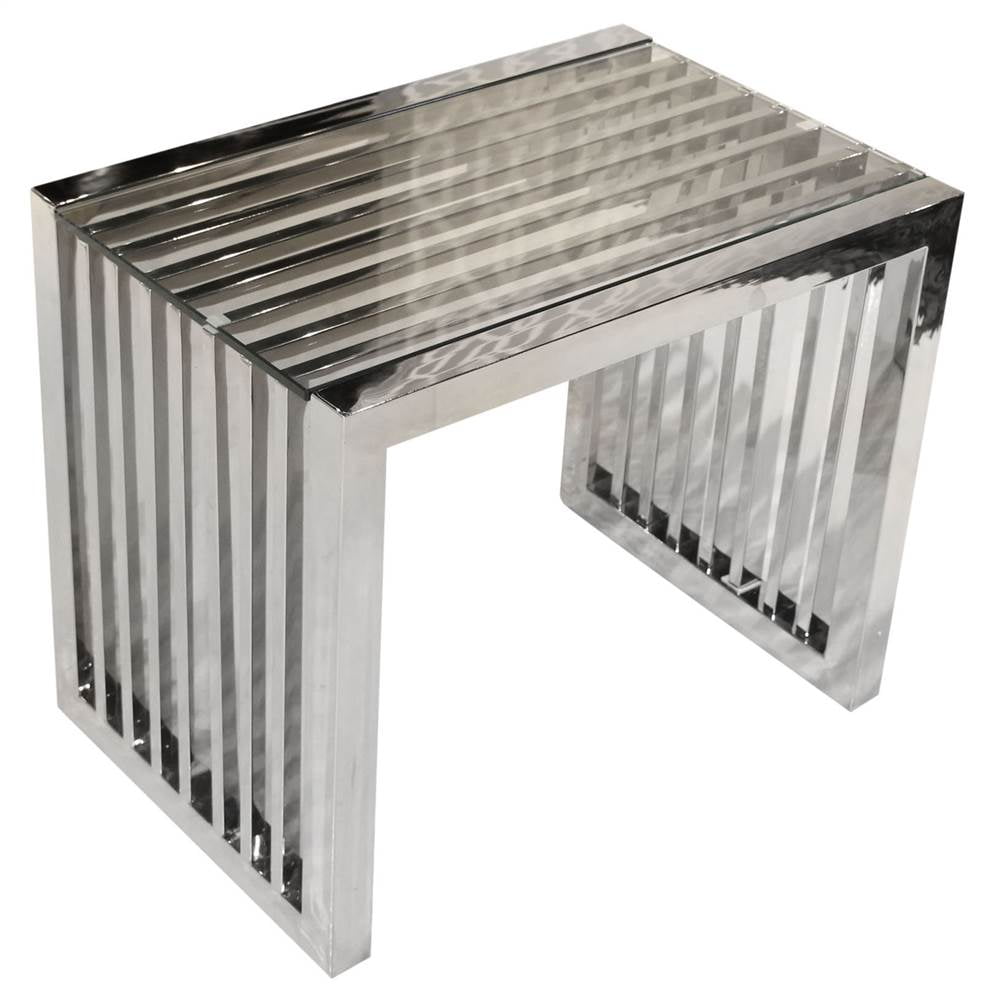 Soho Rectangular End Table with Clear Tempered Glass Top, Stainless Steel