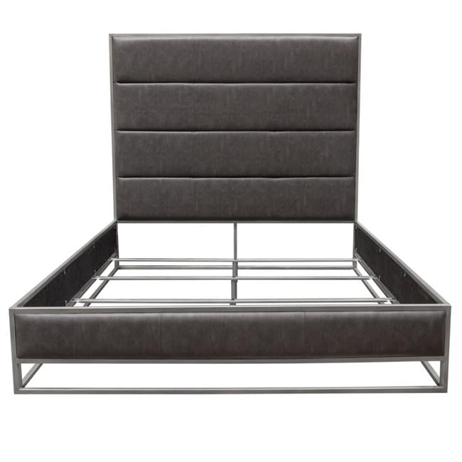 EMPIREEKBEDGR Empire Eastern King Size Bed with Hand Brushed Silver Metal Frame, Weathered Grey PU