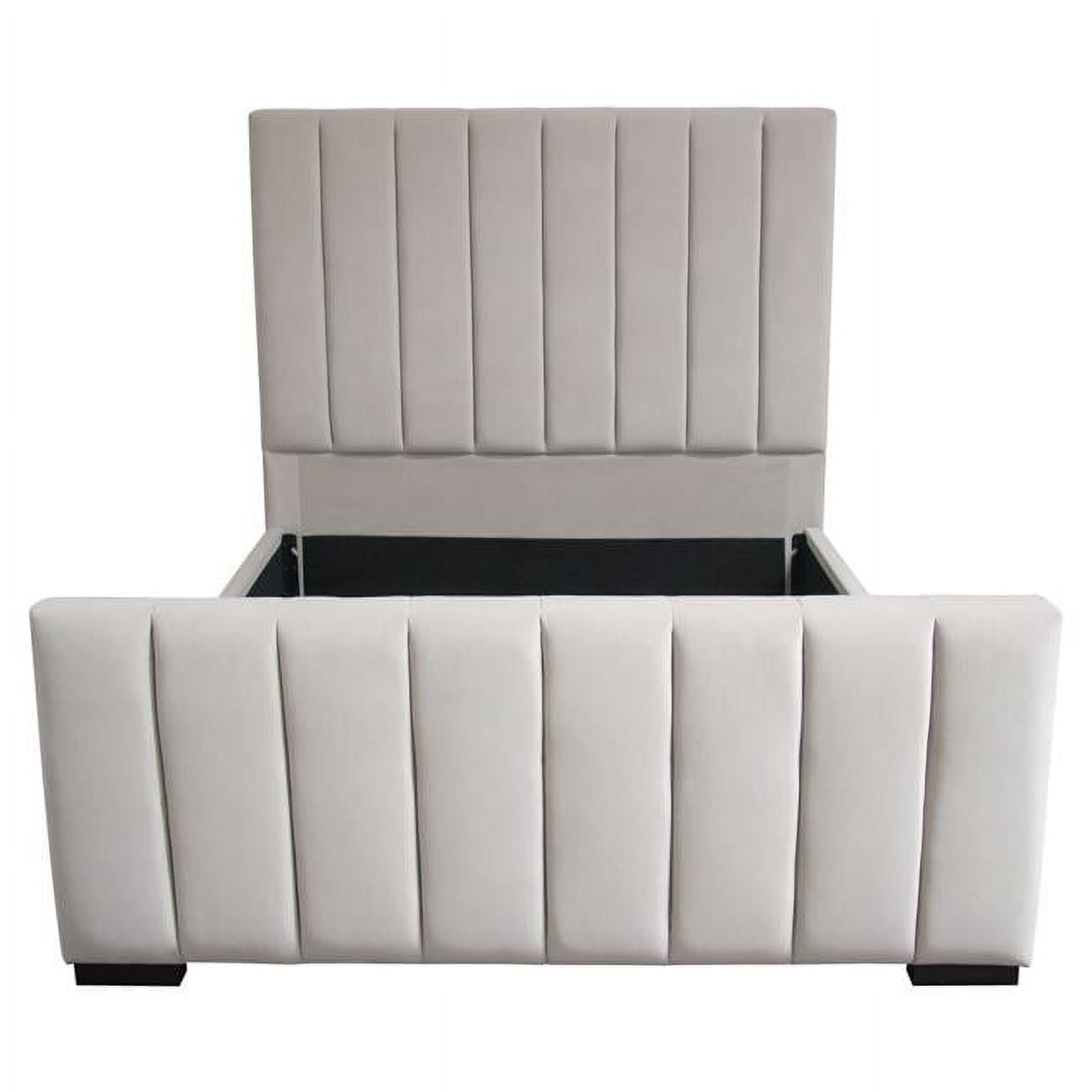 Venus Vertical Channel Tufted Eastern King Size Bed, Light Grey Velvet