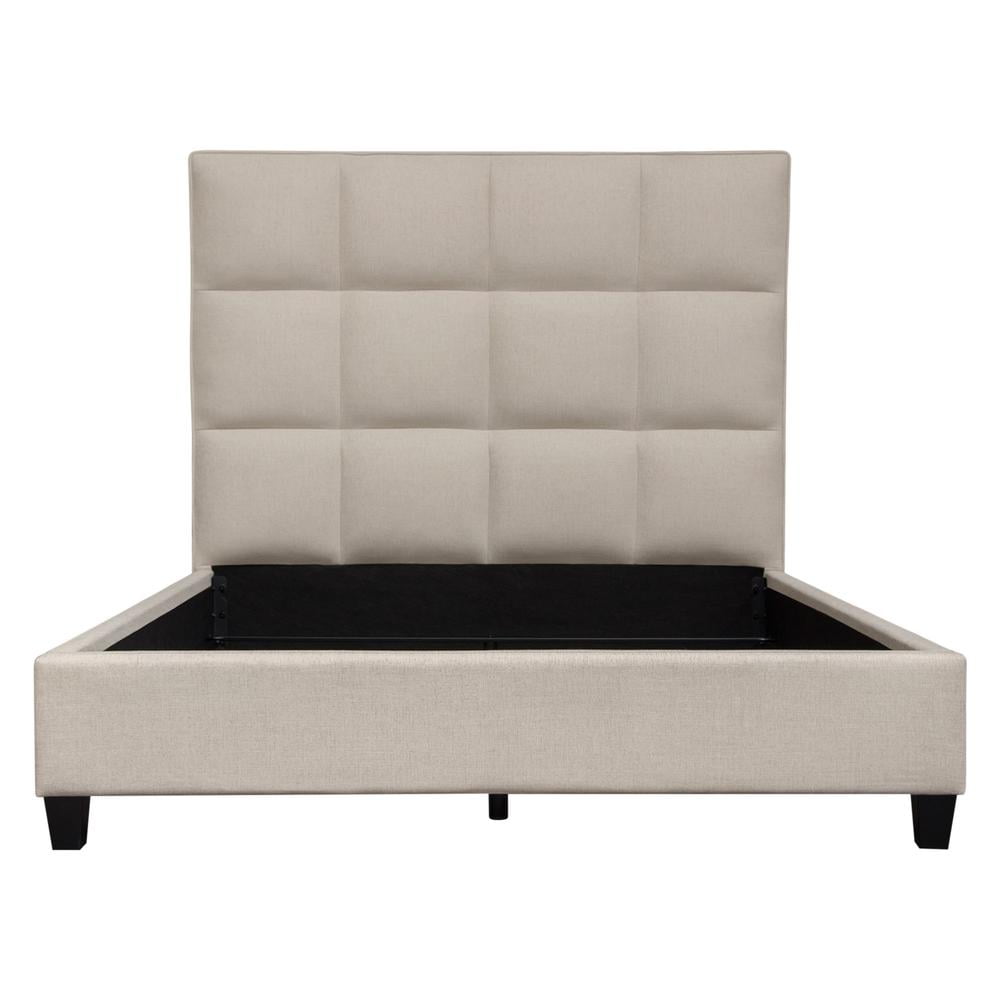 DEVONEKBEDSD Devon Grid Tufted Eastern King Size Bed, Sand Fabric