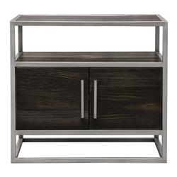 EMPIREETSL Empire 2-Door End Table with Hand Brushed Silver Metal Frame, Dark Brown Veneer