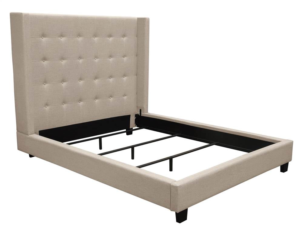 Madison Ave Tufted Wing Queen Size Bed, Sand Button Tufted Fabric