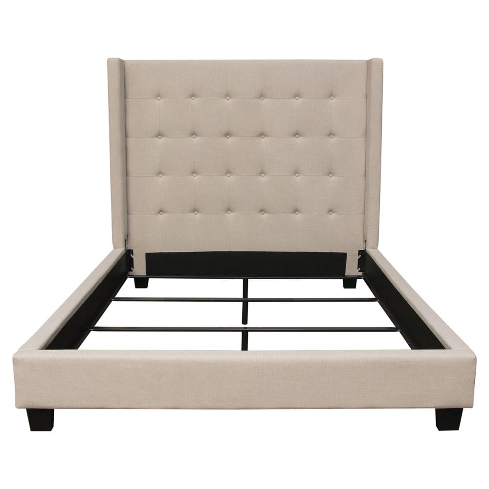 Madison Ave Tufted Wing Eastern King Size Bed, Sand Button Tufted Fabric