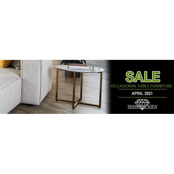 VIDAETMA 24 in. Vida Round End Table with Faux Marble Top & Brushed Gold Metal Frame, Grey & White