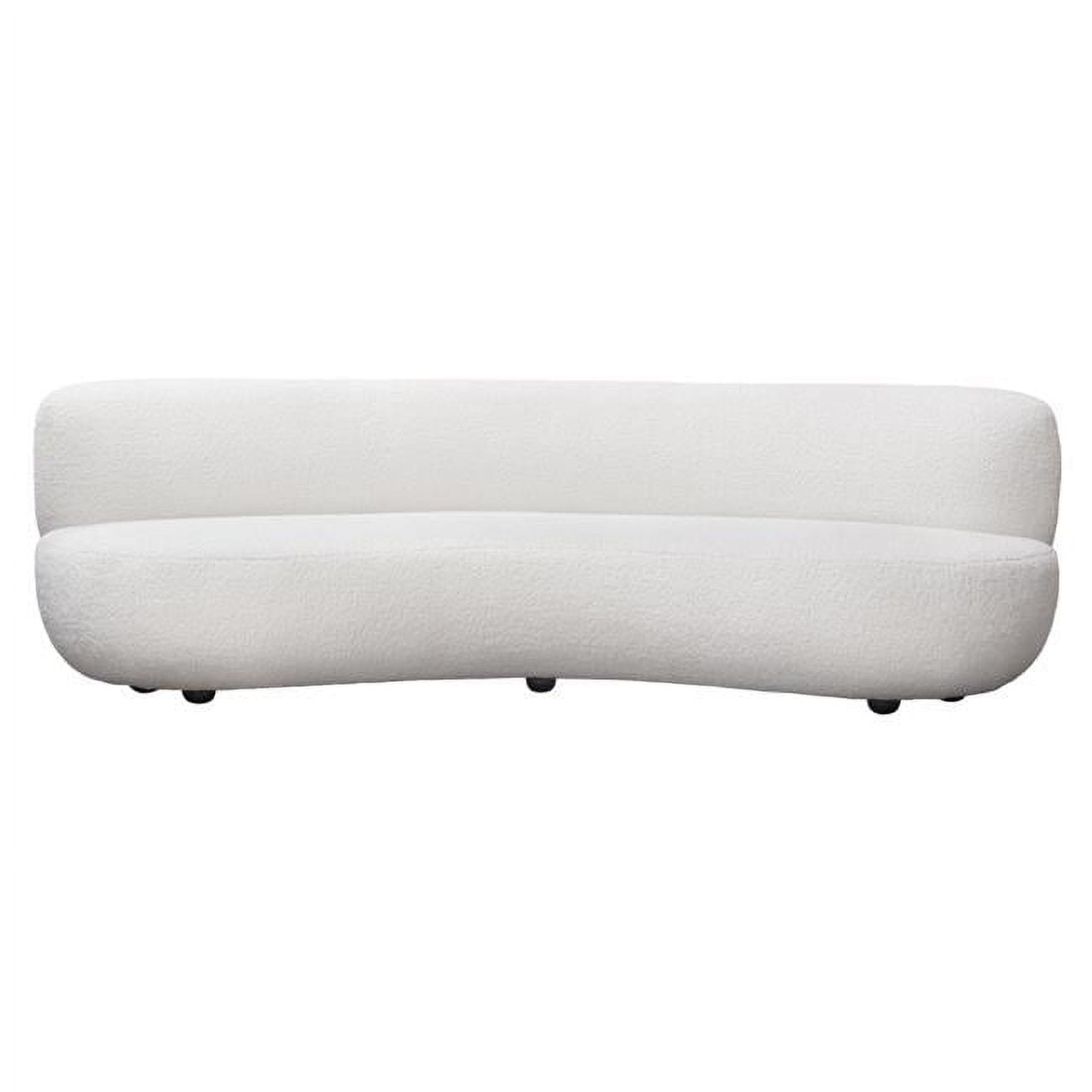 Simone Curved Sofa, White Faux Sheepskin Fabric