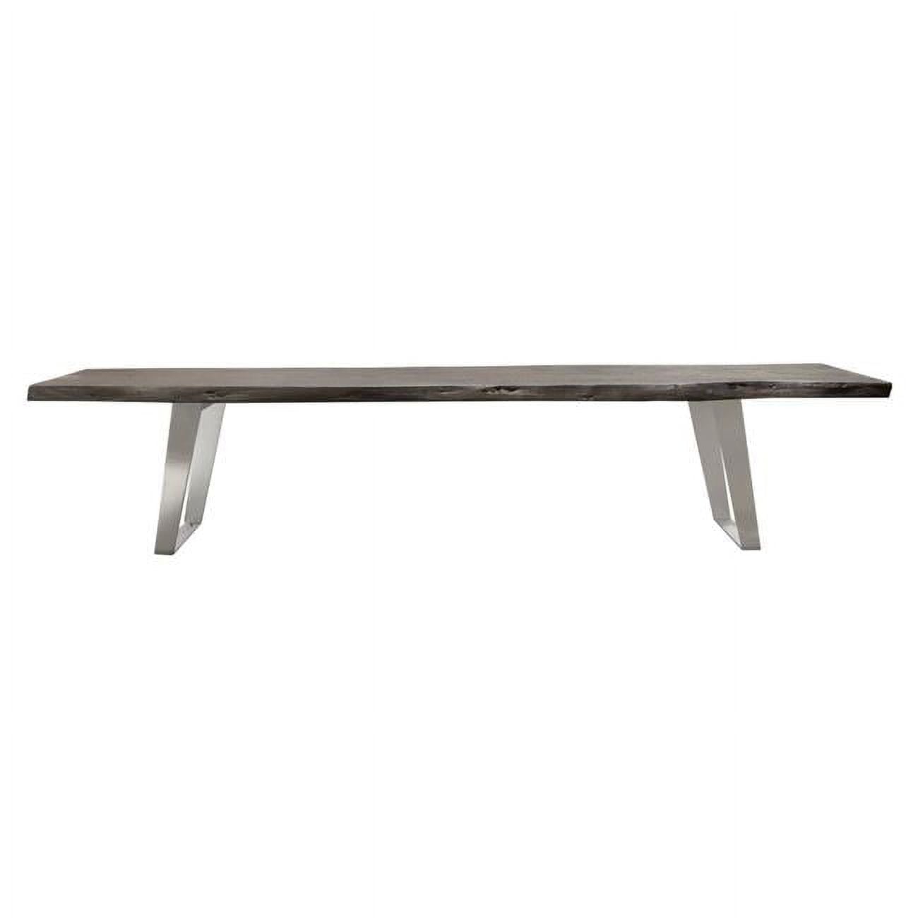TITANBEES Titan Solid Acacia Wood Accent Bench with Silver Metal Inlay & Base, Espresso Finish