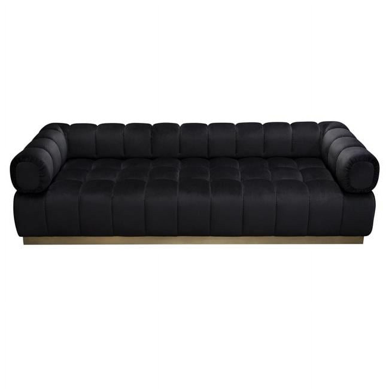 Image Low Profile Sofa with Brushed Gold Base, Black Velvet