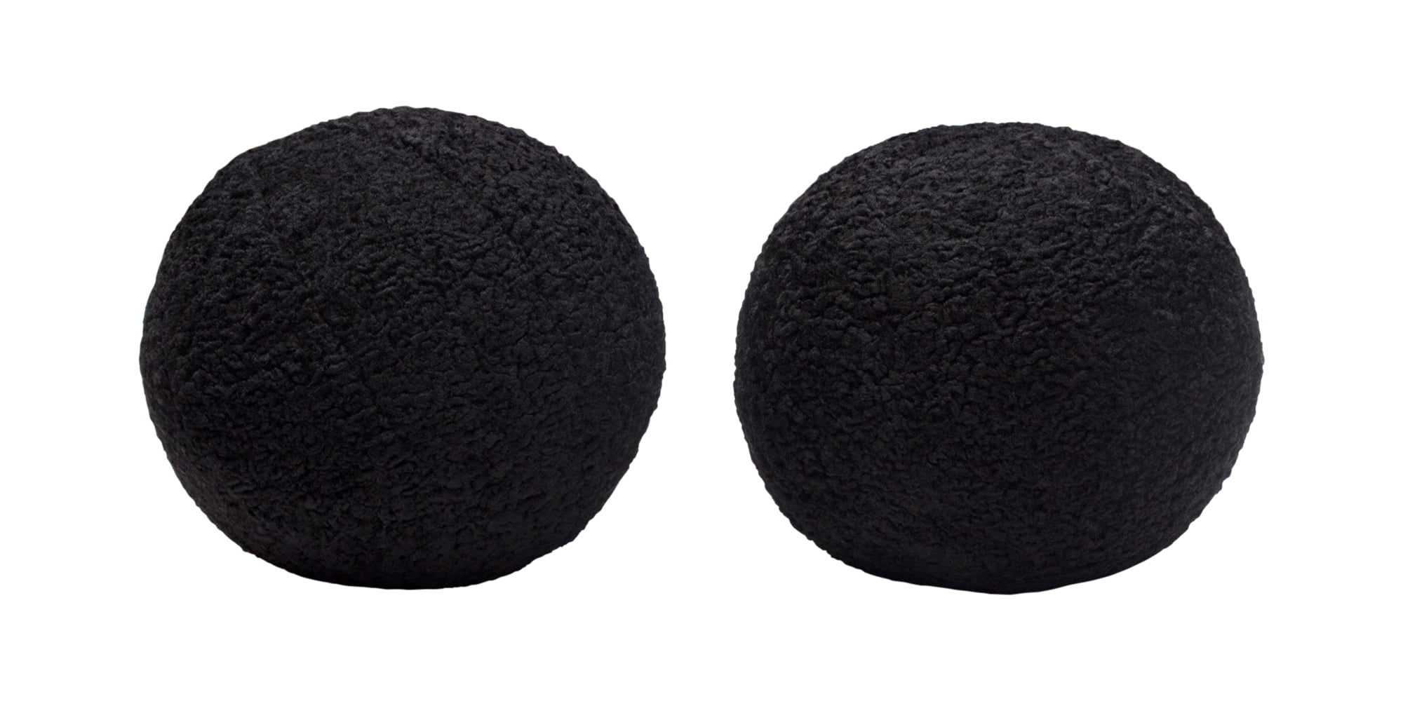 10 in. Round Accent Pillows, Black Faux Sheepskin - Set of 2