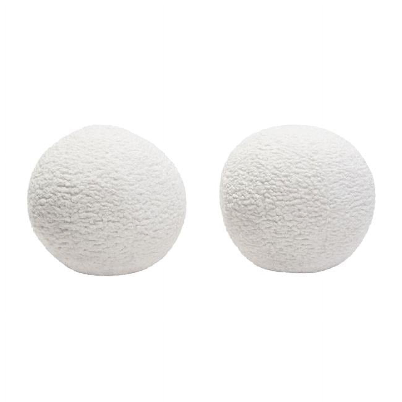 10 in. Round Accent Pillows, White Faux Sheepskin - Set of 2