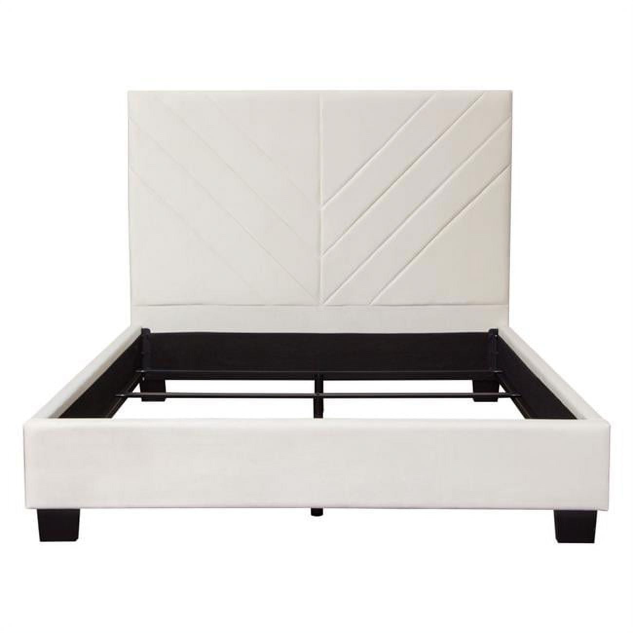 54 in. Vogue Eastern King Size Bed with Headboard, Light Cream Velvet