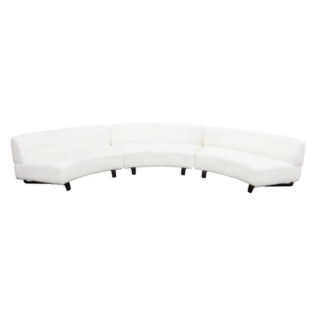 VESPER3PCASWH Vesper Modular Curved Armless Sofa in Faux White Shearling with Black Wood Leg Base, 3 Piece
