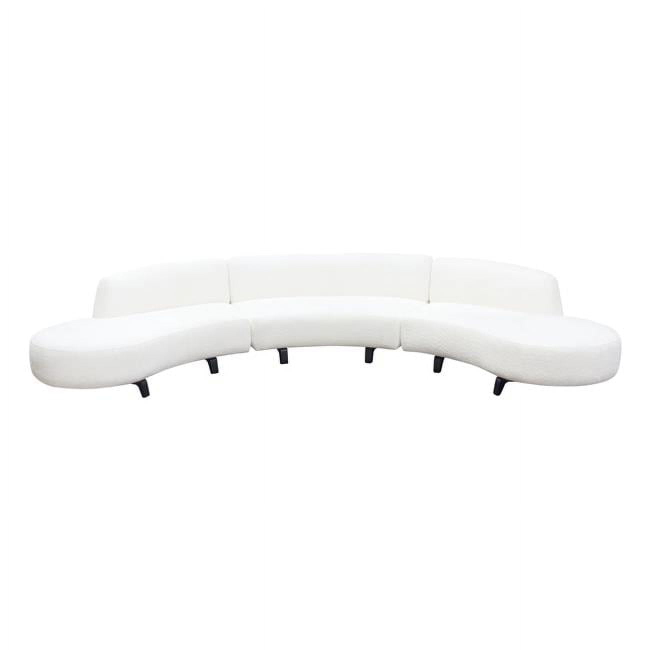 Vesper Modular Curved Armless Sofa & Chaise in Faux White Shearling with Black Wood Leg Base, 3 Piece