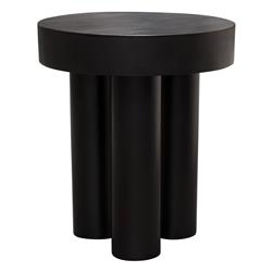 RUNEETBL 16 in. Rune Round End Accent Table with Solid Acacia Wood Top & Iron Leg Base, Black