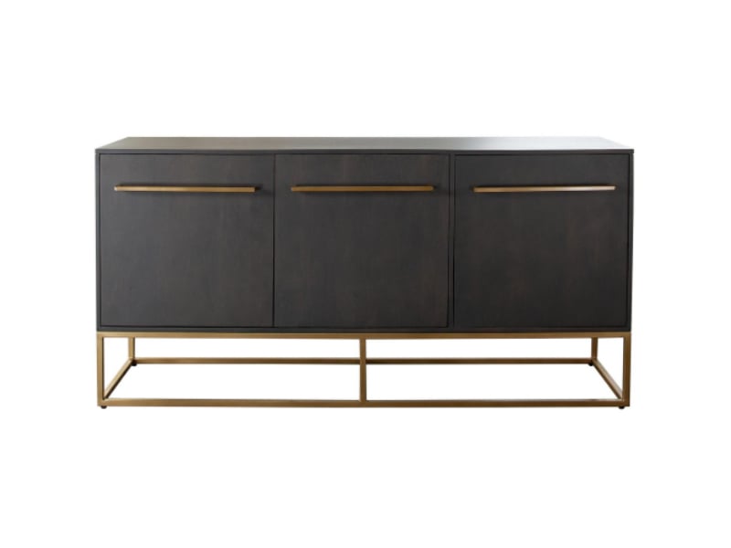 ENCORESBGO 70 x 18 x 34 in. Gold Metal Handle & Base Encore Solid Mango Wood 3-Door Oak Finish Sideboard, Grey