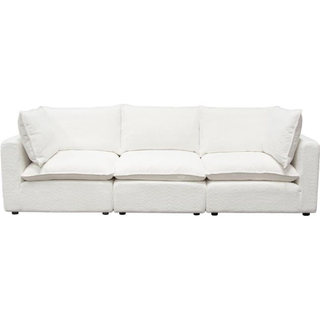 Ivy Modular Sofa with Faux Shearling & Feather Down Seating, White - 3 Piece
