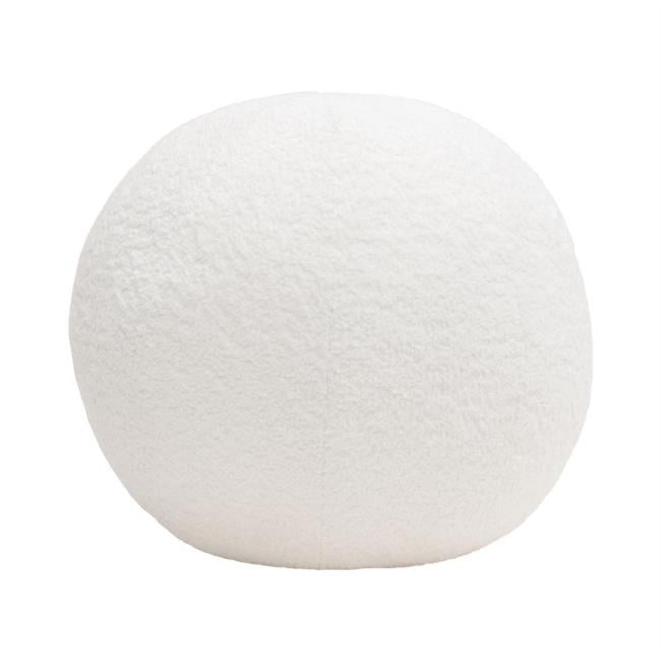 14 in. Single Round Accent Pillow Ball in White Faux Shearling