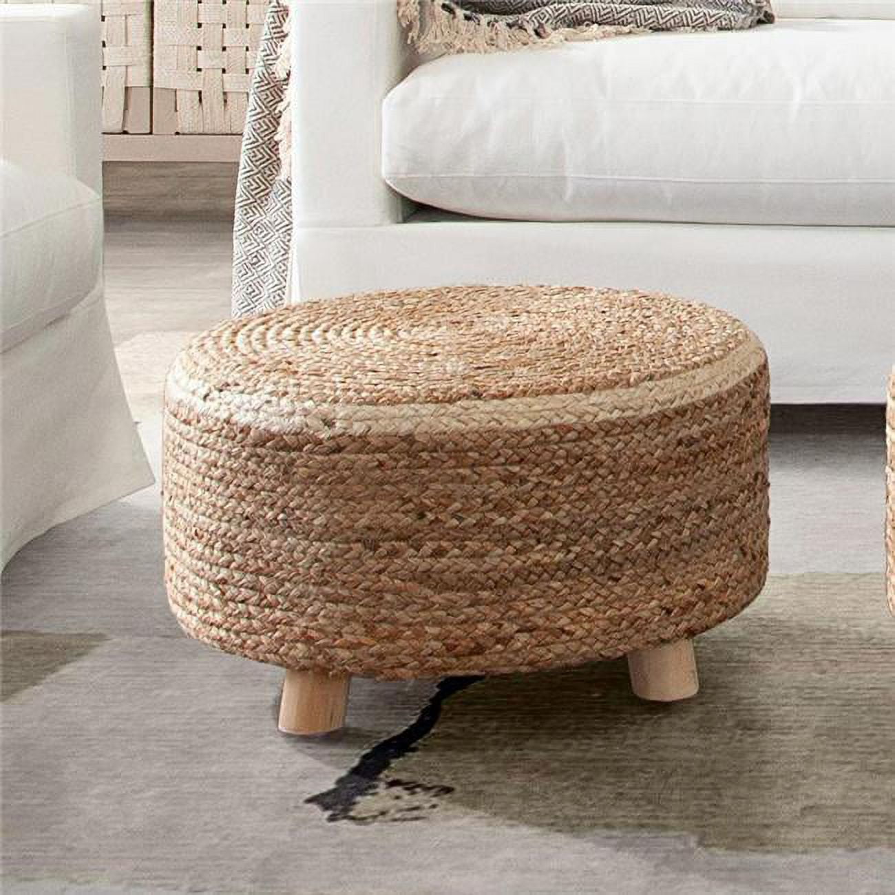 Picture of Diamond Sofa STOOLJU Round Accent Stool with Jute Fiber & Wood Legs&#44; Natural