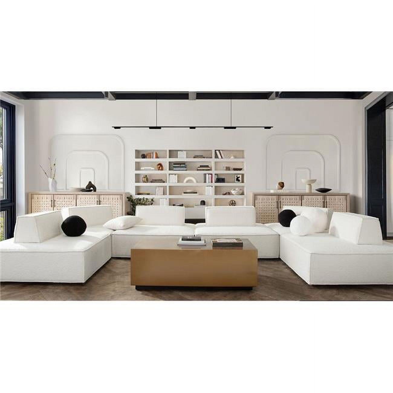 CARALGIV5PC 45 x 45 x 15 in.Cara Square Modular Lounger in Ivory Boucle Fabric - 5-Piece