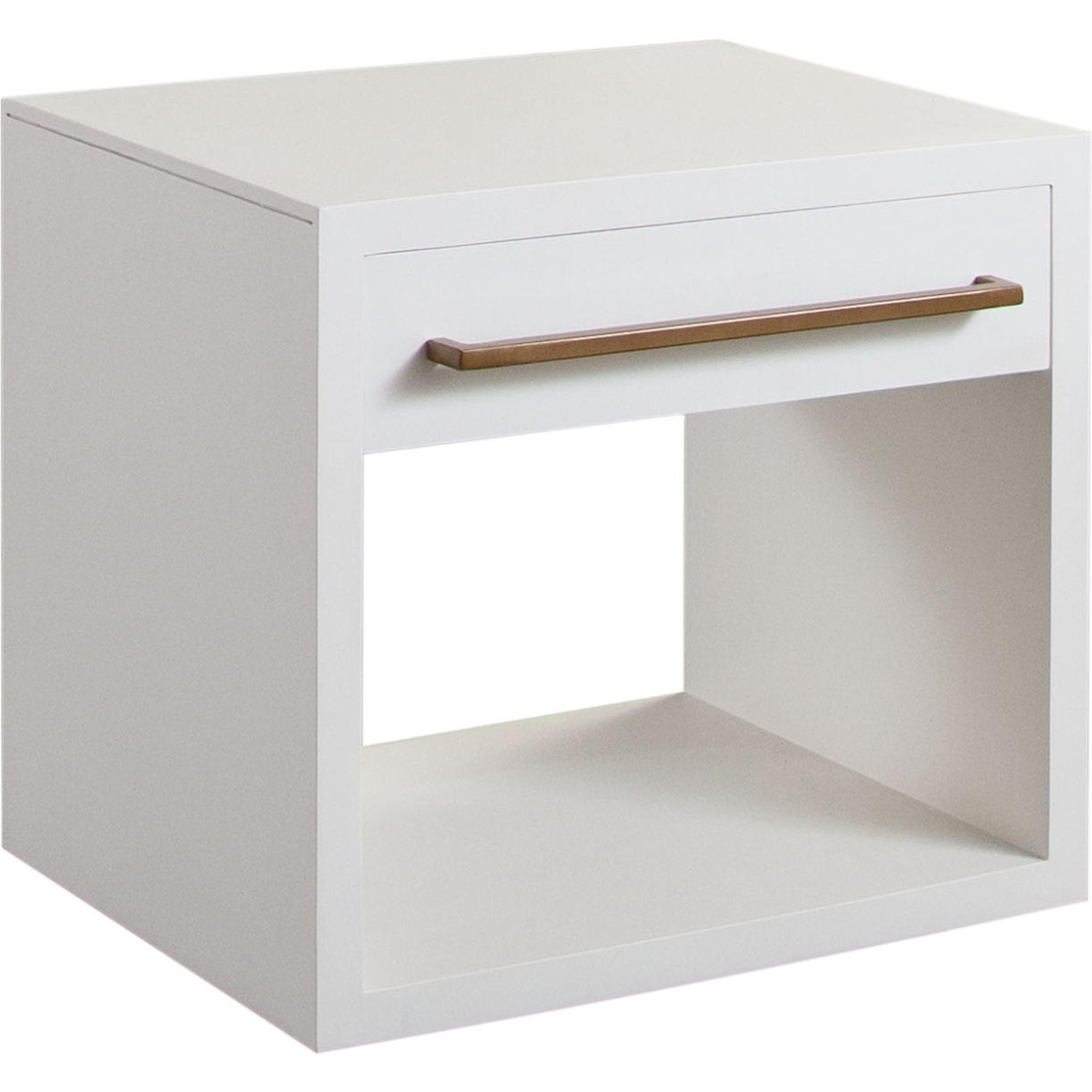 Solid Mango Wood 1-Drawer End Table with Gold Metal Handle, White