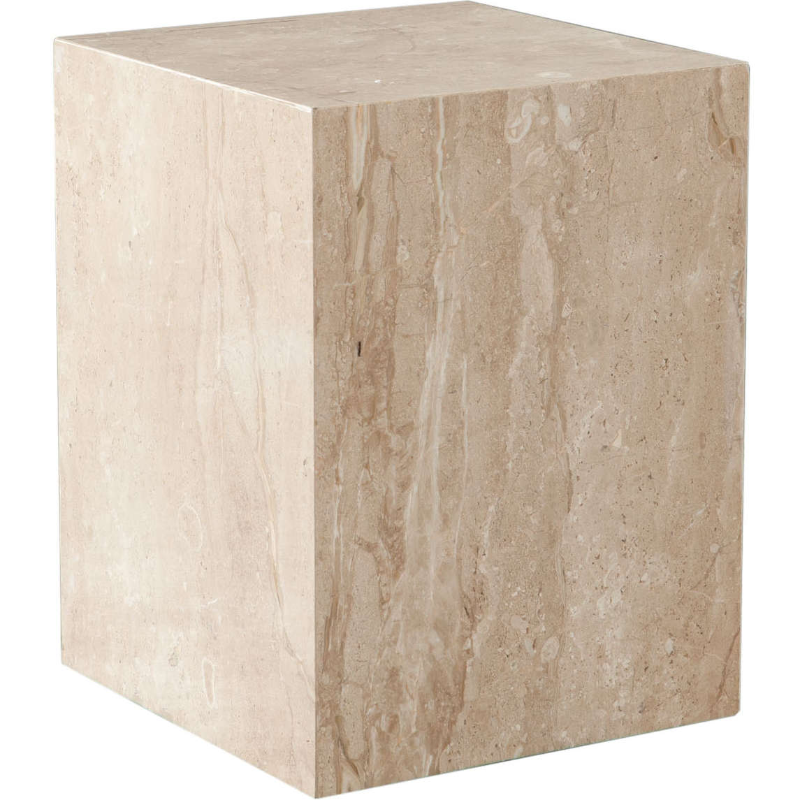 ARKETBE Ark Square Pedestal End Table, Genuine Beige Marble