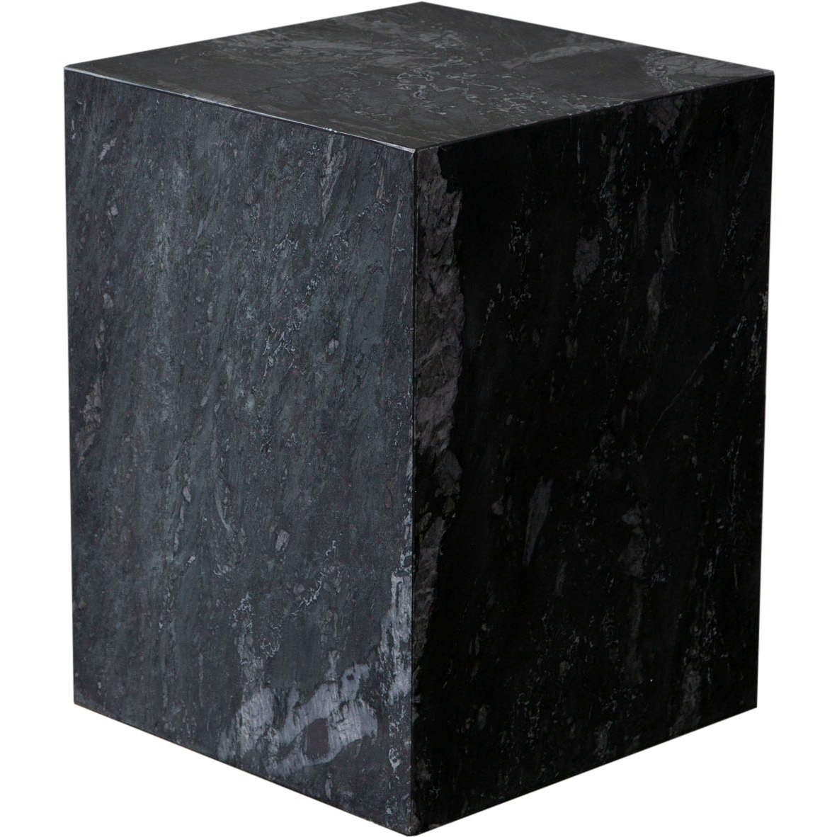 ARKETBL Ark Square Pedestal End Table, Genuine Black Marble
