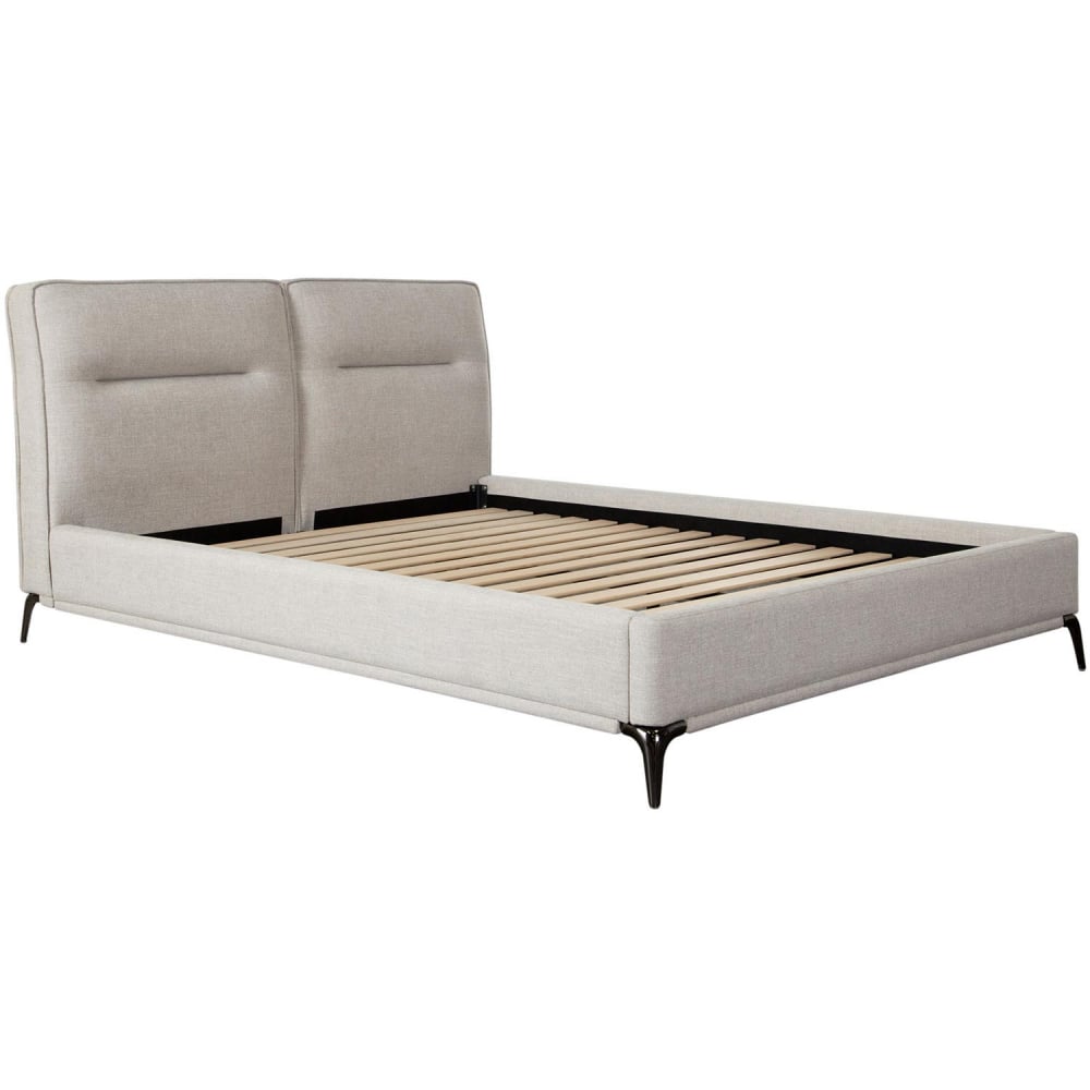 LEANDROSDEKBED Leandro Low Profile Bed with Black Metal Leg, Clarkson Sand Fabric - Eastern King
