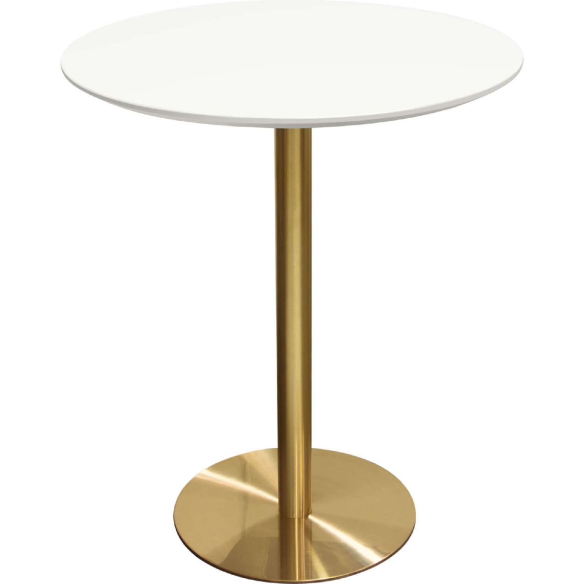 36 x 36 x 42 in. Stella Round Bar Height Table with White Lacquer Top & Brushed Gold Metal Base