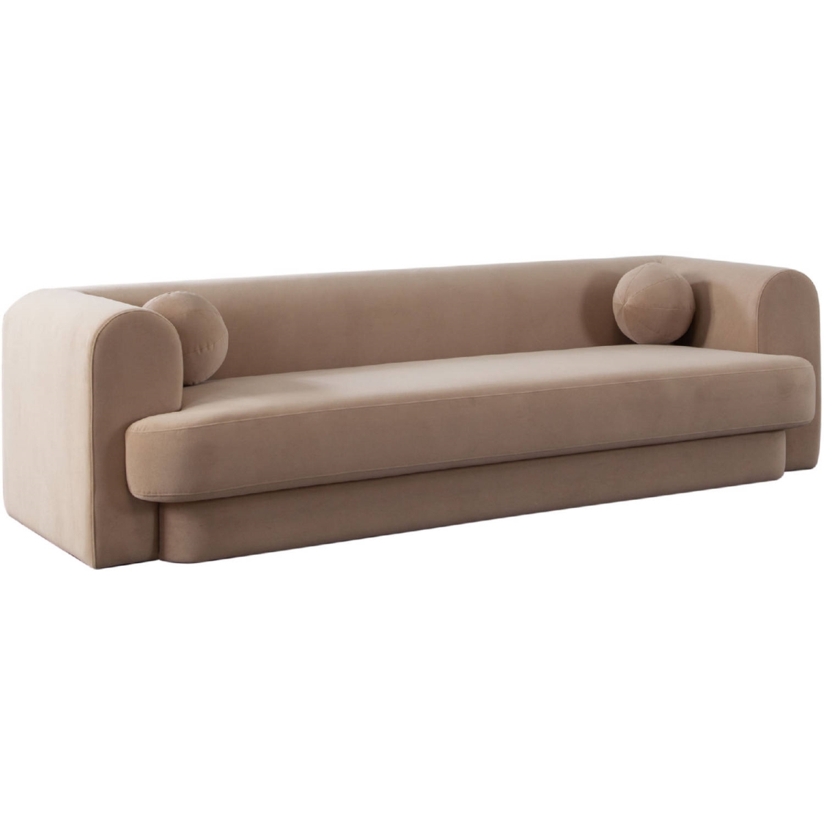 FORMSOCA Form Performance Velvet Sofa with Two Accent Pillow Balls, Camel
