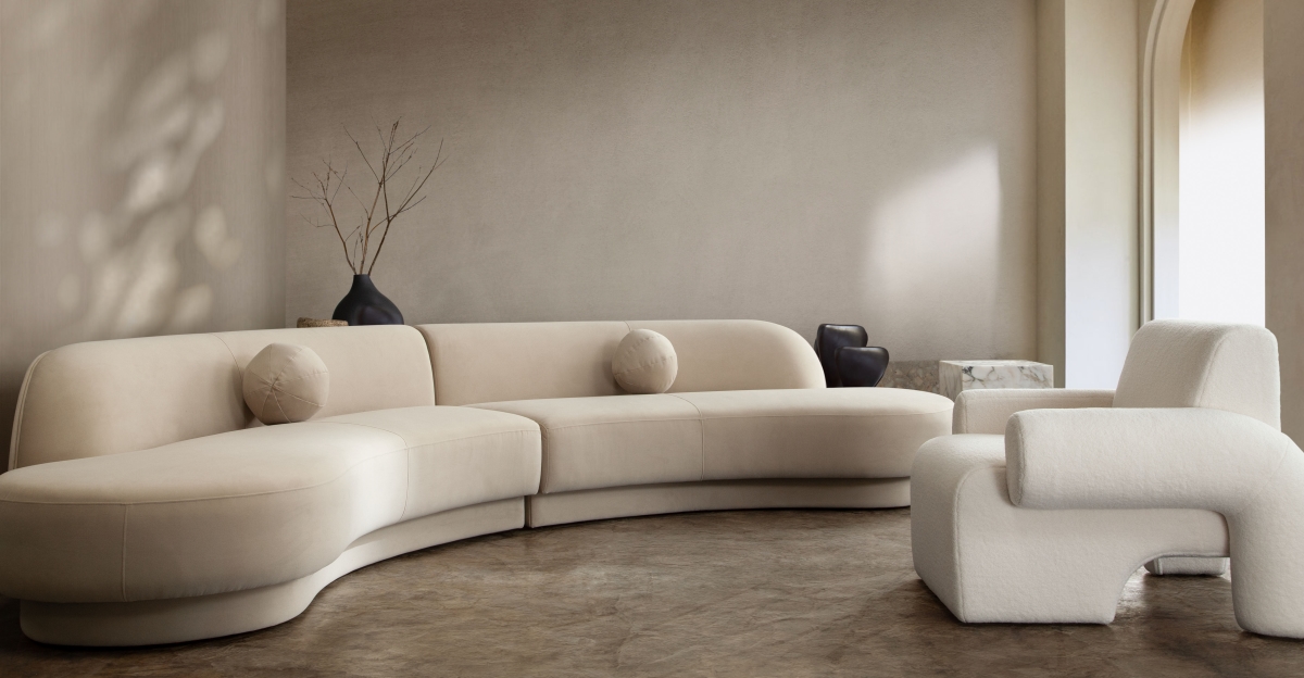 ZELDA2PCLCRCLCA Zelda Performance Velvet Modular Curved Armless Chaise with Two Accent Pillow Balls, Light Camel - 2 Piece