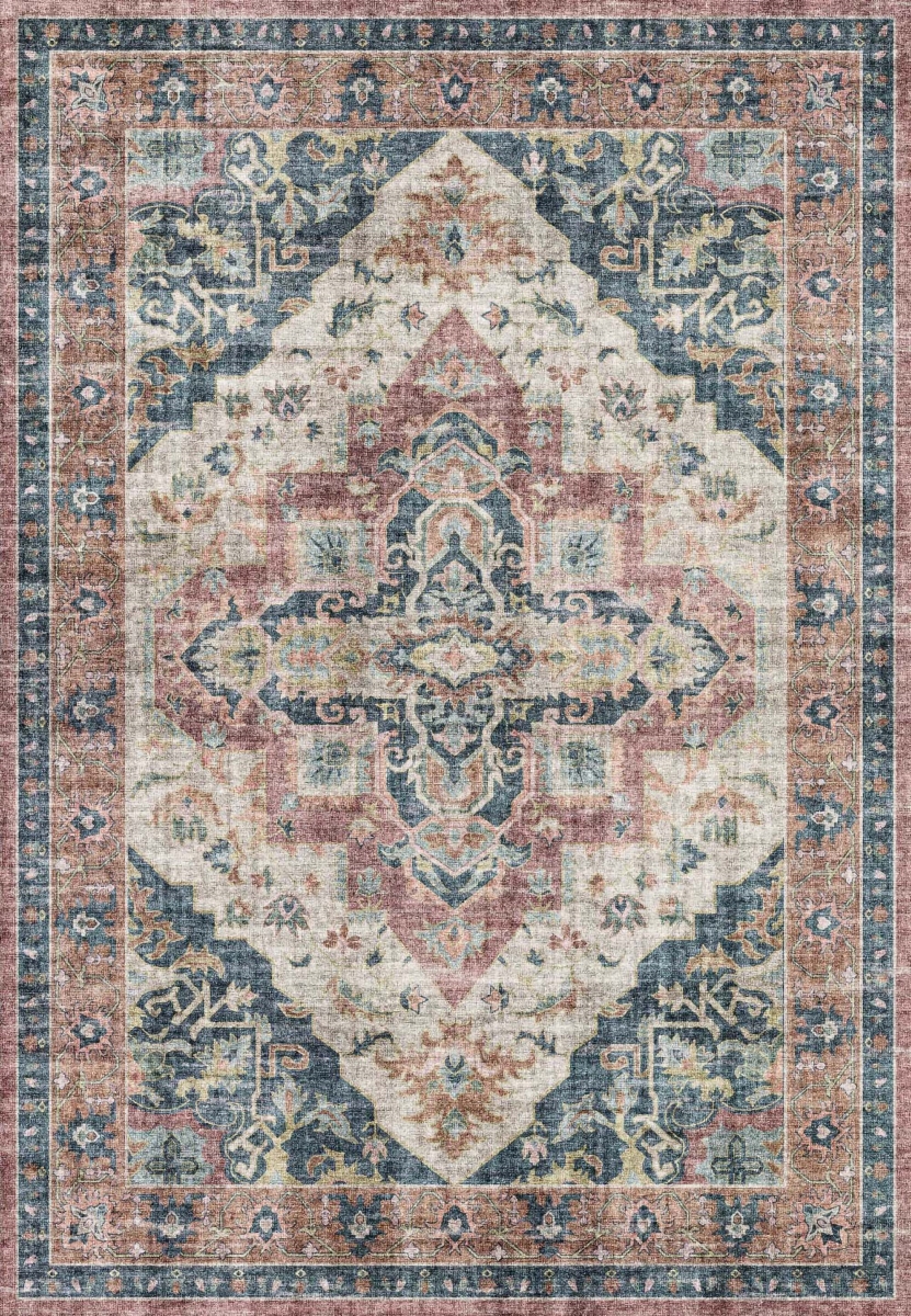 EL286306305 2 ft.-6 in. x 7 ft.-6 in. Elise Machine-Made Rectangle Area Rug, Wine, Navy & Tan
