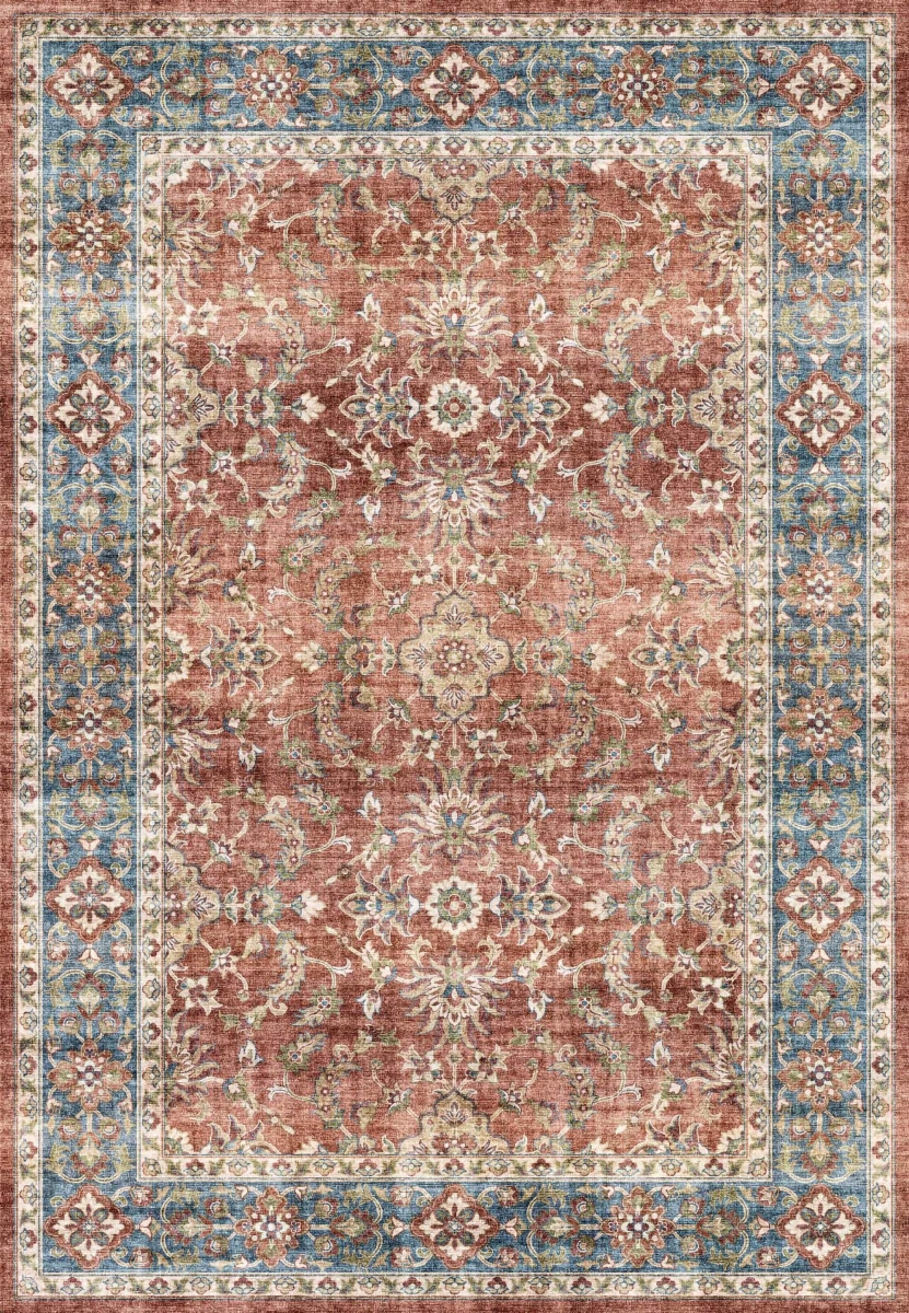 EL696301351 5 ft.-3 in. x 7 ft. Elise Machine-Made Rectangle Area Rug, Red, Blue & Beige