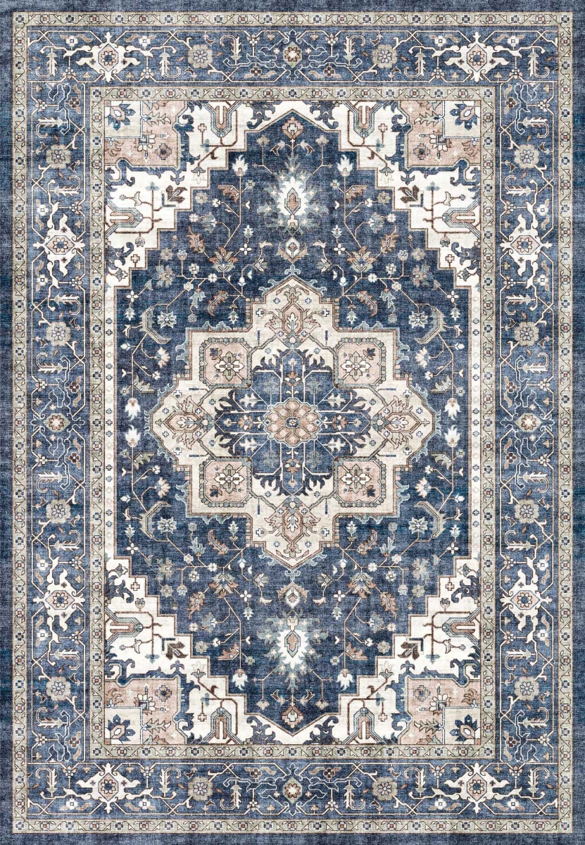EL696302510 5 ft.-3 in. x 7 ft. Elise Machine-Made Rectangle Area Rug, Navy & Ivory