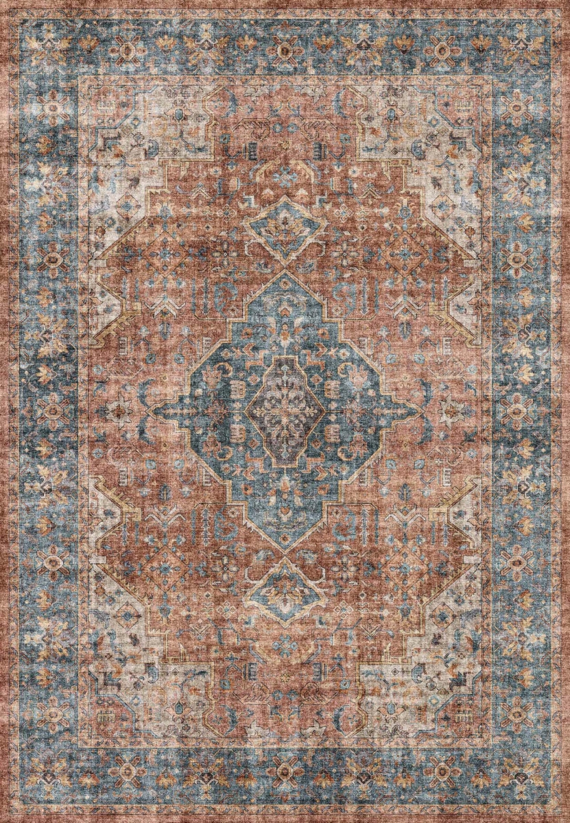 EL696305351 5 ft.-3 in. x 7 ft. Elise Machine-Made Rectangle Area Rug, Red, Blue & Beige