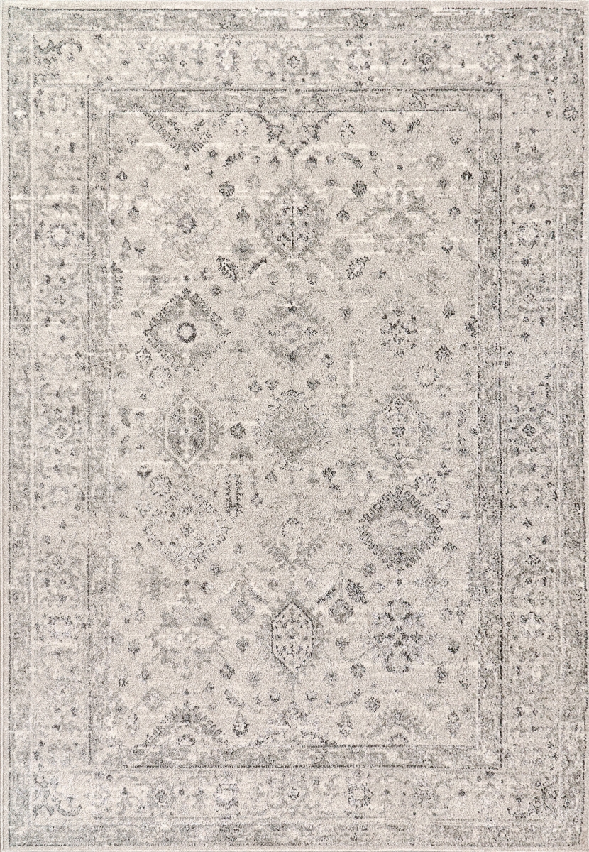 ET9126012190 7.10 x 10.10 ft. Eclectic Transitional Rectangle Area Rug, Cream & Grey