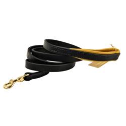 Picture of Dean & Tyler 654367777022 0.75 in. Soft Touch Brass Flat Leather Leash&#44; Black with Brown Pad - 6 ft.
