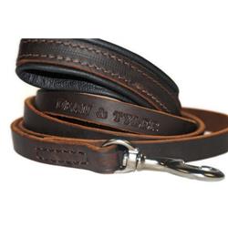 Picture of Dean & Tyler 729440598310 0.75 in. Soft Touch Brass Flat Leather Leash&#44; Brown with Black Pad - 6 ft.