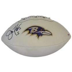 Picture of Denver Autographs 11279 Baltimore Ravens Joe Flacco Autographed White Logo Football with PSA