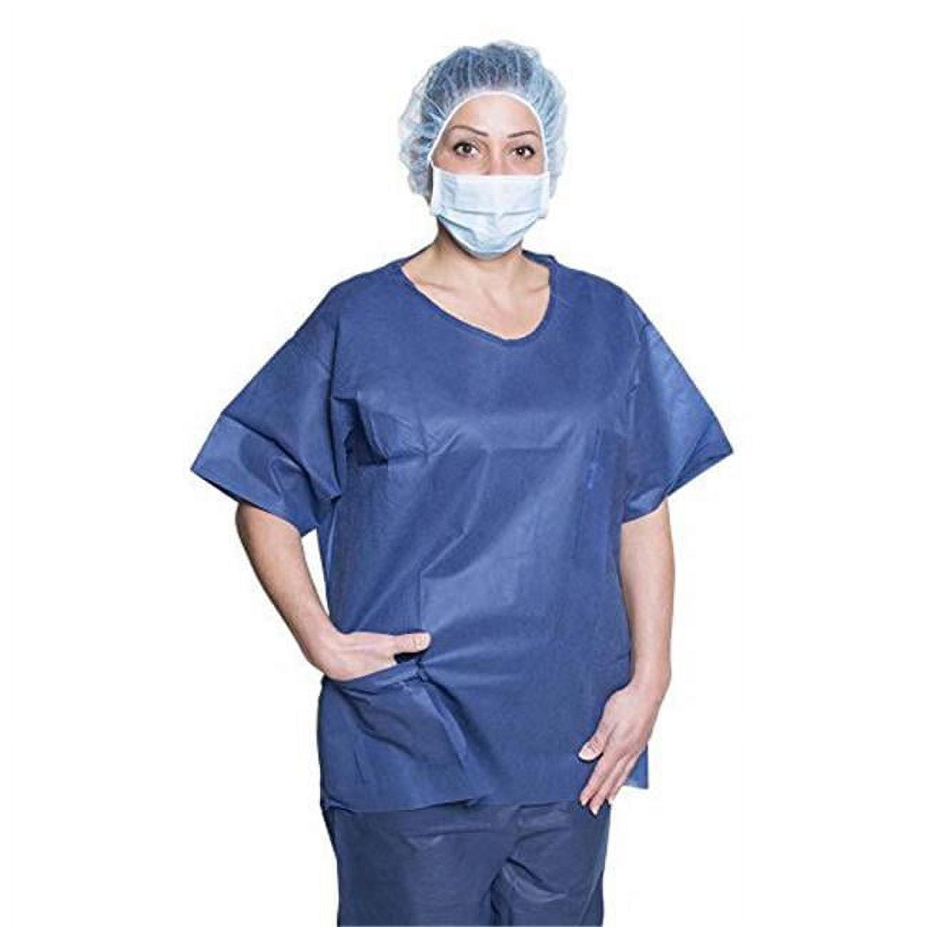 375XXL 2XL Disposable Scrub Shirt, Dark Blue