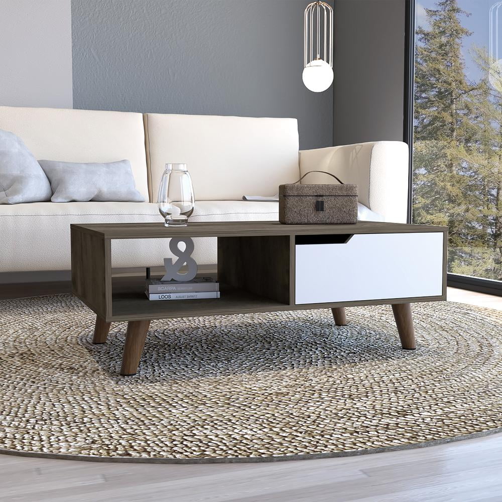 Kobe 2.0 Coffee Table, Dark Brown & White -  KD Marco de la cama, KD3473492