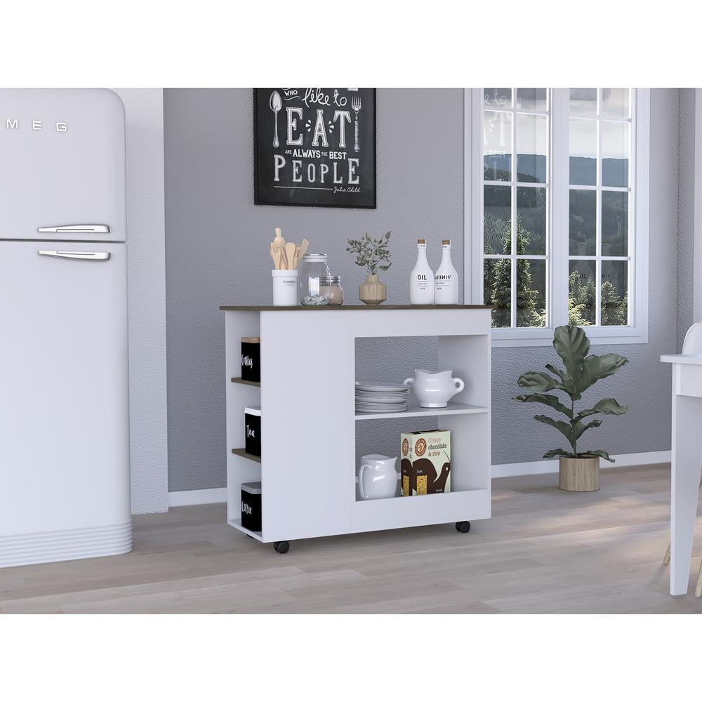 Petal Kitchen Cart, White & Dark Brown -  KD Marco de la cama, KD3473495