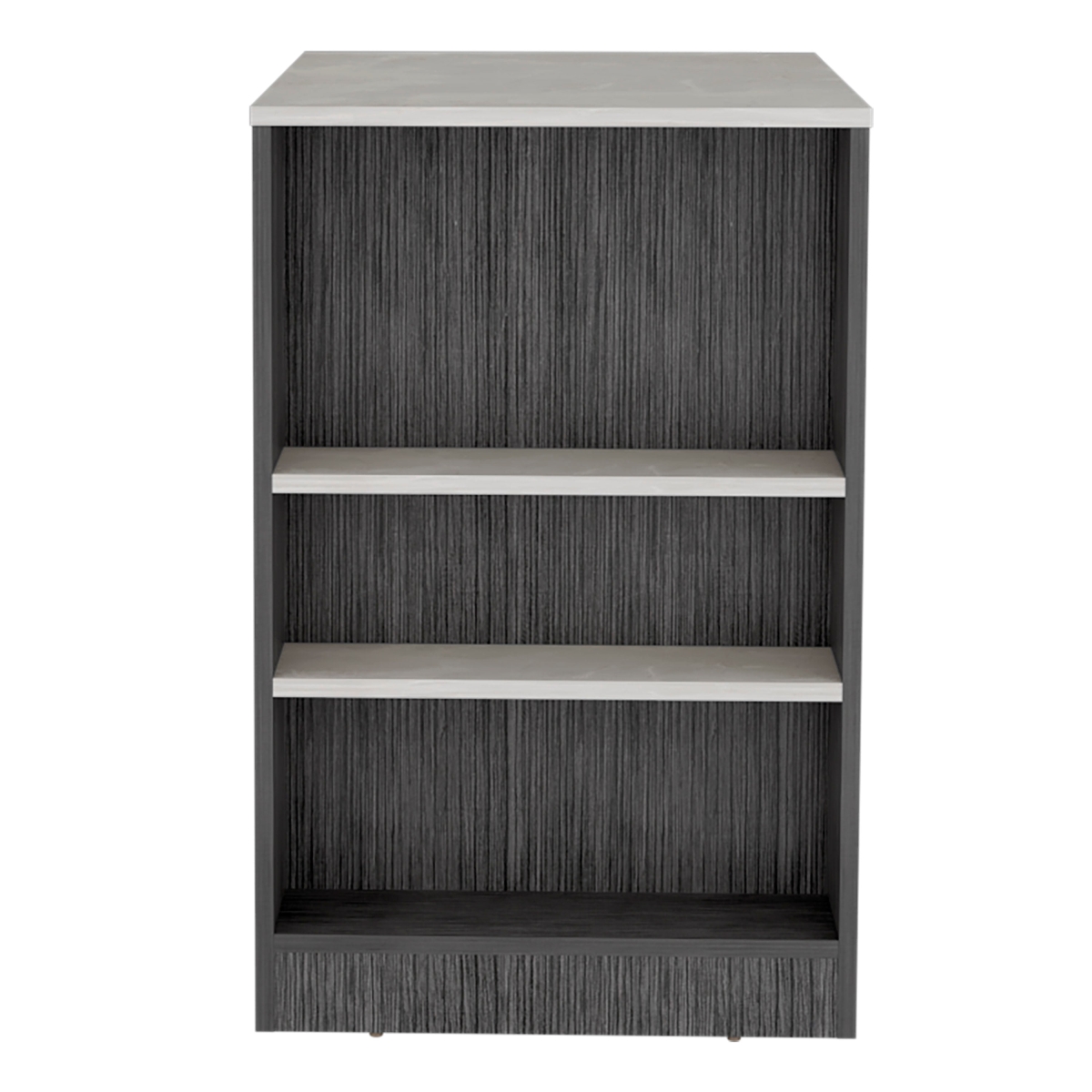 Picture of Depot E-Shop  DE-IIZ10074 Kitchen Island&#44; Kitchen Bar Table 36&apos; H&#44; 3-Side Shelves&#44; Smokey Oak / Ibiza Marble Light