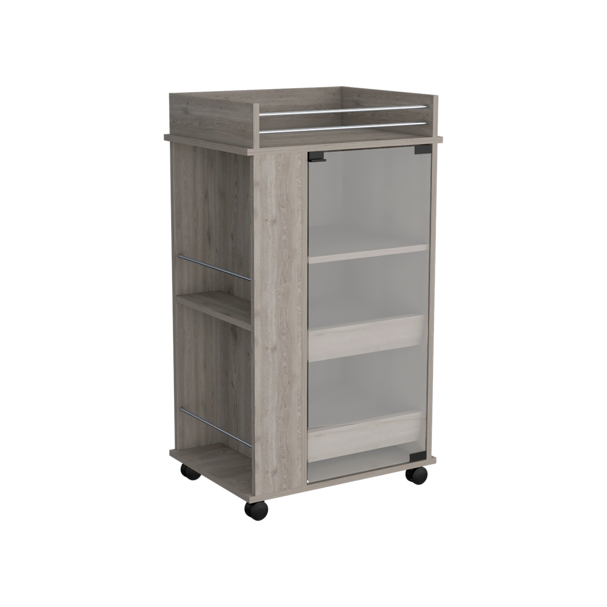 Picture of Depot E-Shop  DE-MLC9022 Lansing Bar Cart with Glass Door&#44; 2-Side Shelves and Casters&#44; Light Gray