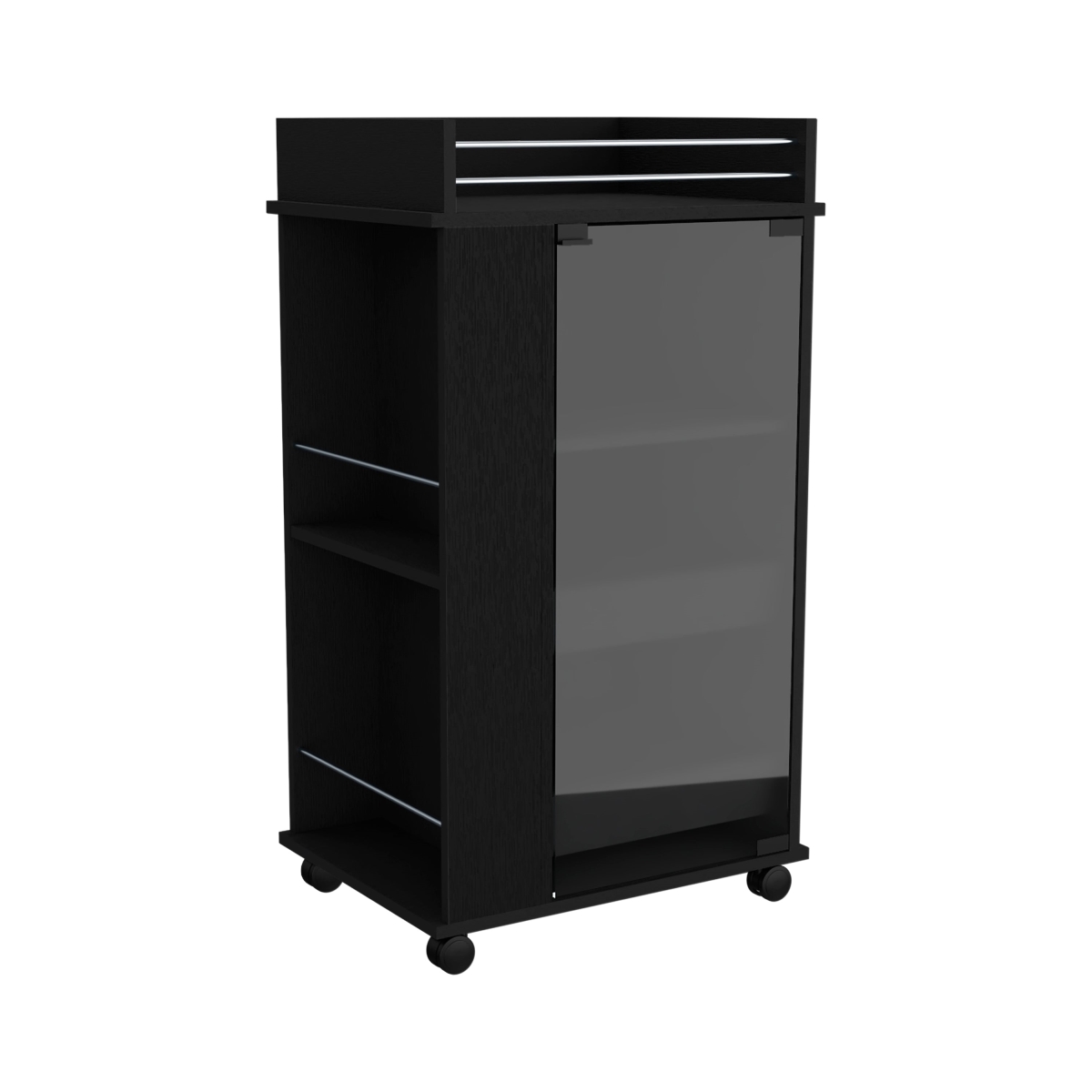 Picture of Depot E-Shop  DE-MLW9021 Lansing Bar Cart with Glass Door&#44; 2-Side Shelves and Casters&#44; Black