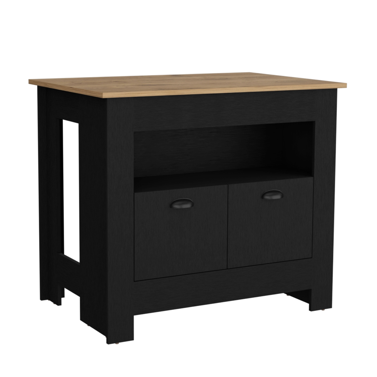 Picture of Depot E-Shop  DE-IWM9042 Floyd 35&apos; H Kitchen Island&#44; whit  2 doors&#44; 3 shelves&#44; Black/Macadamia