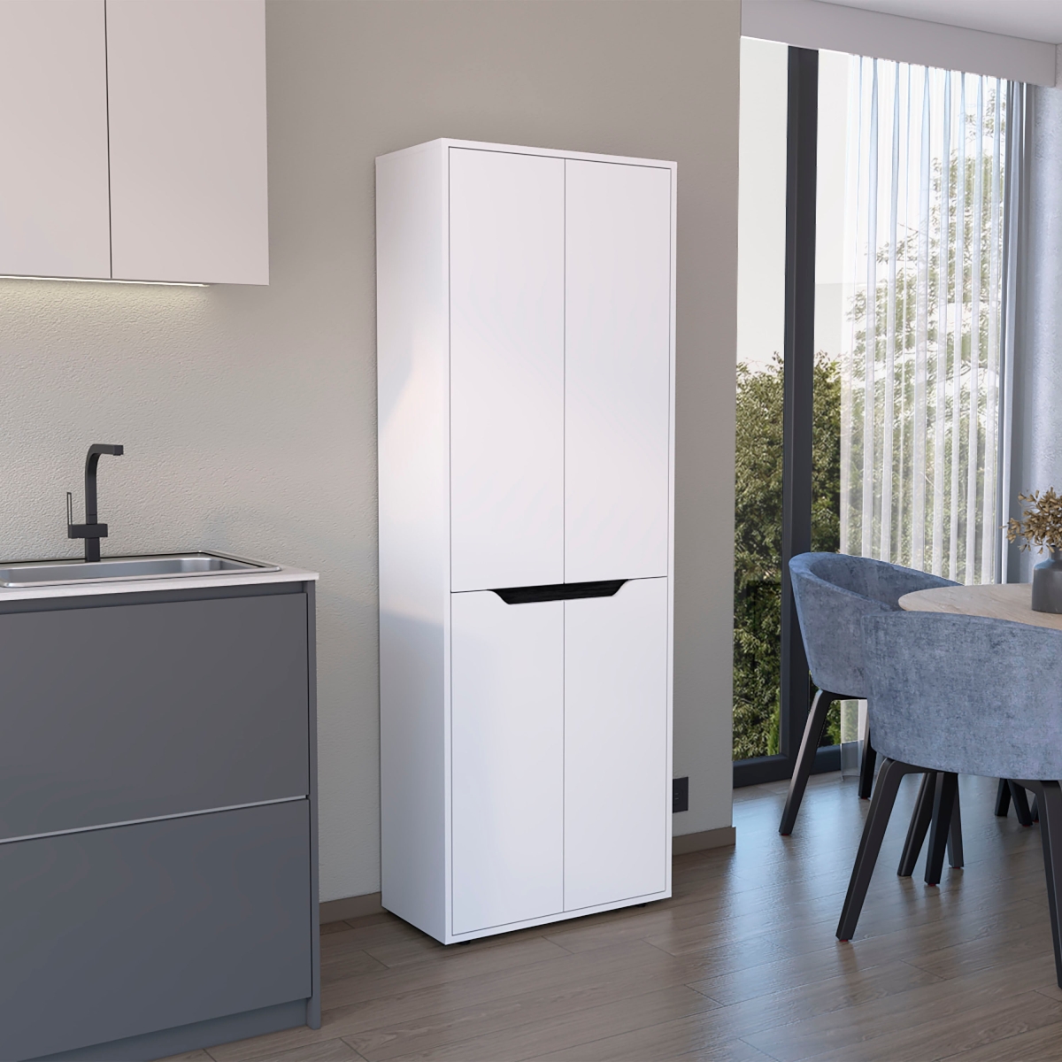 Picture of DEPOT E-SHOP DE-ABW9065 DEPOT E-SHOP Kitchen Storage Cabinet 67&apos;H&#44; Four Doors&#44; Five Interior Shelves&#44; White/Black