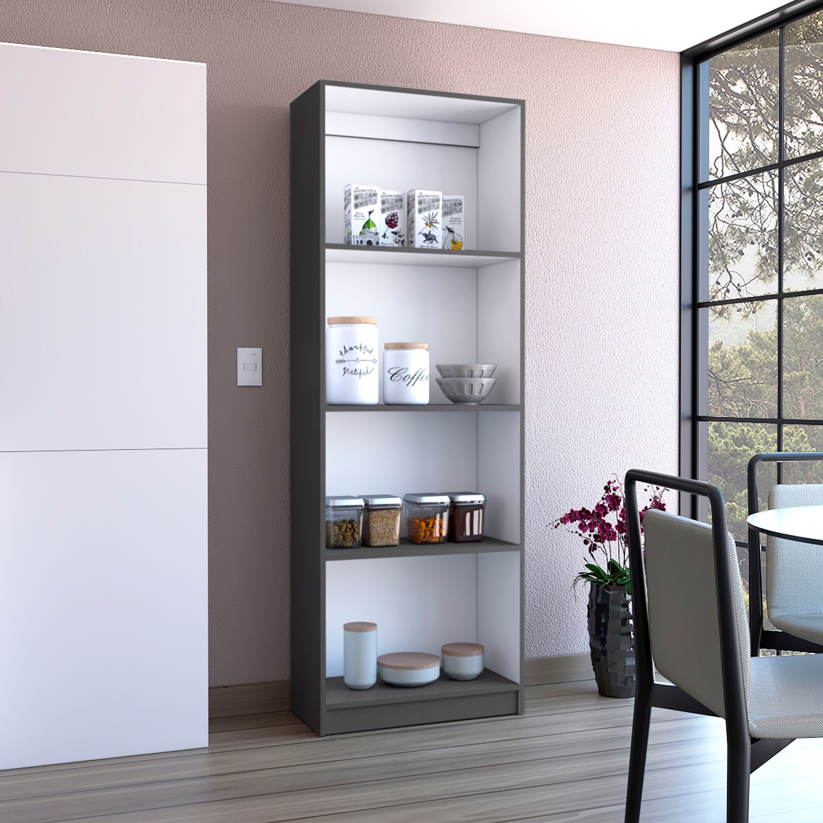 Picture of DEPOT E-SHOP DE-EPB9779 DEPOT E-SHOP Bookcase with Spacious Tier-Shelving Design&#44; Matt Gray / White