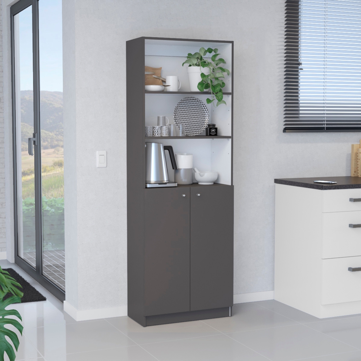 Picture of DEPOT E-SHOP DE-EPB9782 DEPOT E-SHOP 2-Door Bookcase with Upper Shelves&#44; Matt Gray / White